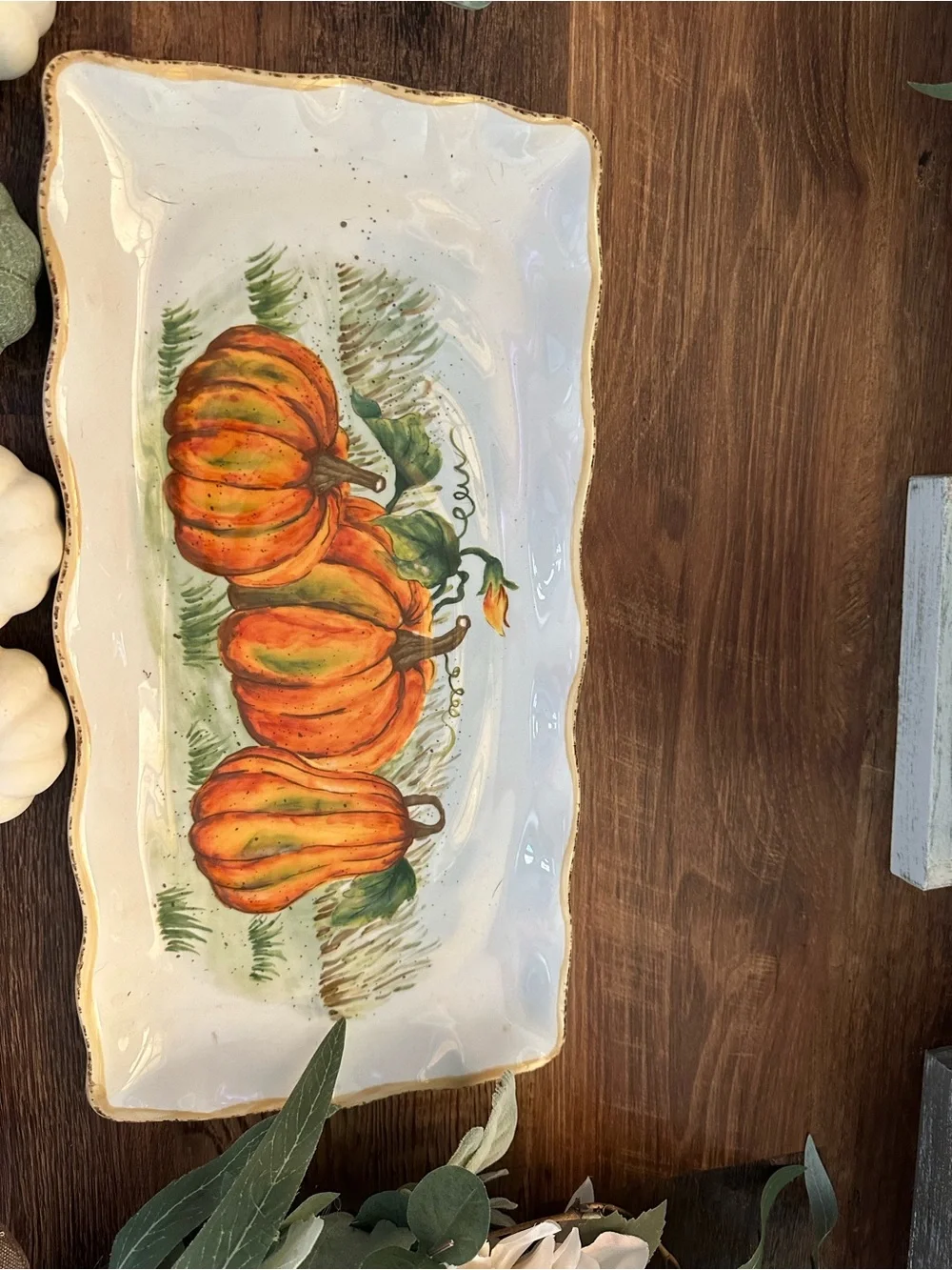 Neutral Autumn Floral Wreath with Mini Pumpkin Accents